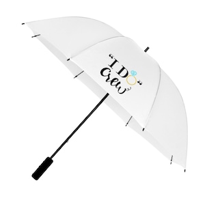 Large White Wedding Umbrellas with &#39;&#39;I DO CREW&#39;&#39; Design Print - Ideal for guests or the Bride & Groom