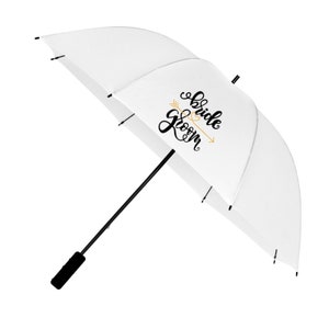 Large White Wedding Umbrella with Bride and Groom Print Design - Big Enough for Two Persons