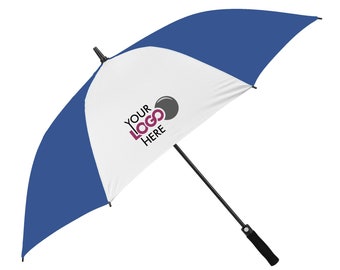 Customised Golf Umbrella in Blue - Custom Printed and Personalised with Logo or Company Brand - Royal Blue & White