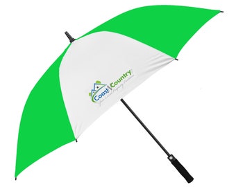 Custom Printed Green Golf Umbrella Personalised with Logo or Photo - Print on 1, 2 or 4 Panels - Customised in Full Colour Printing