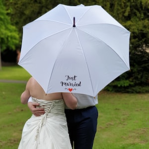 Just Married Wedding Umbrella in White - Large Size Big Enough for Bride & Groom