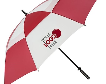 Custom Printed Golf Umbrella with Wind Vented Canopy in Burgundy White - Personalised & Customised Print with Your Logo