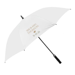 Personalised Wedding Umbrella in White - Customise with Your Names & Wedding Date