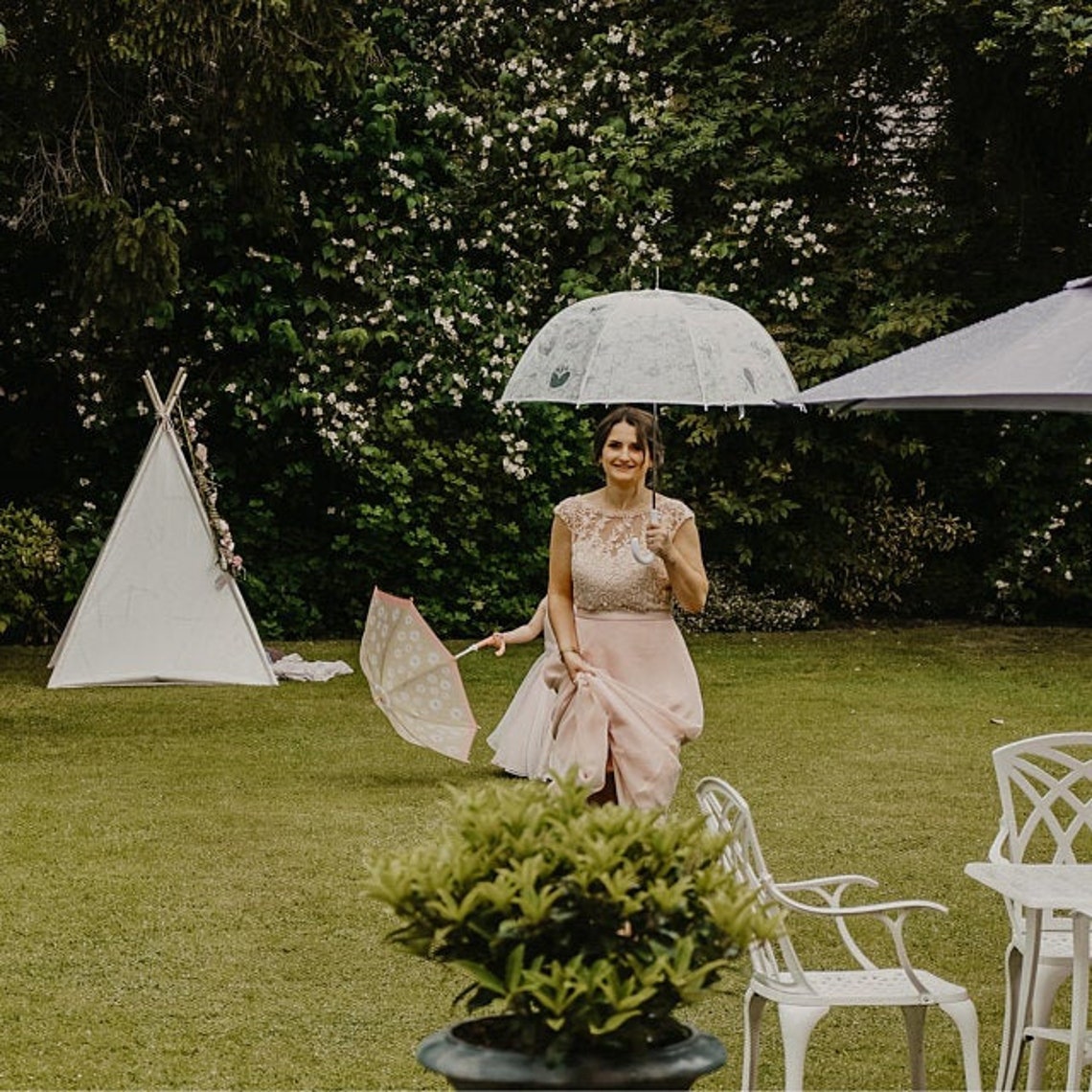 Wedding Umbrellas Clear Transparent With Lace Print Heart Etsy