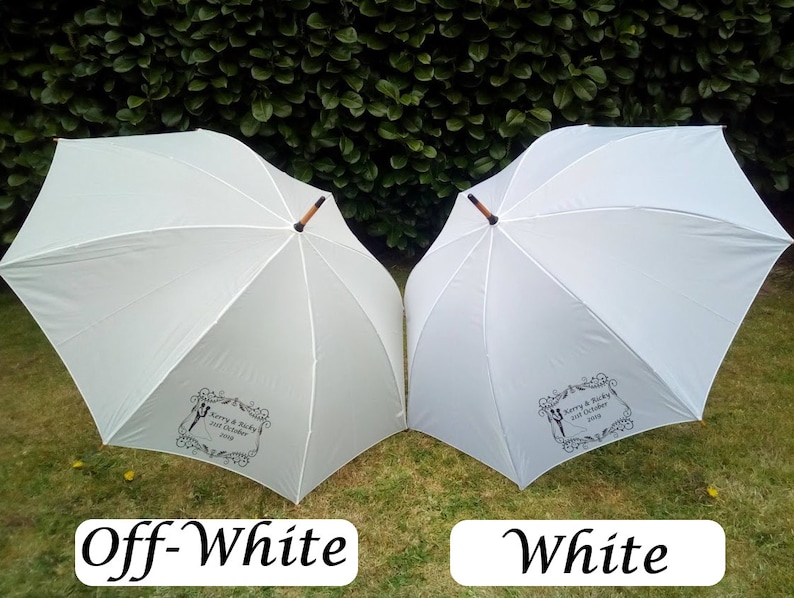 Personalise Wedding Umbrella Parasol & Custom Print Off-White Ivory or White image 3