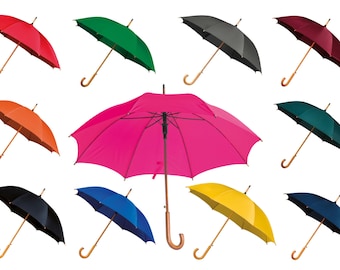 Umbrellas with Wooden Crook Handle - Automatic Opening - Assorted Colours - Ideal for Colourful Weddings