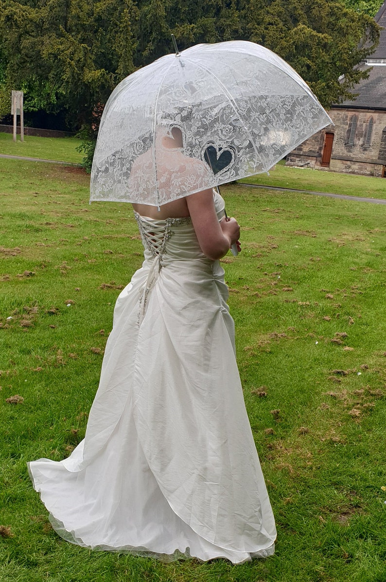 Wedding Umbrellas Clear Transparent With Lace Print Heart Etsy