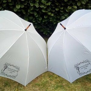 Personalise Wedding Umbrella Parasol & Custom Print Off-White Ivory or White image 1