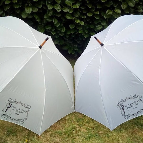 Personalise Wedding Umbrella Parasol & Custom Print - Off-White (Ivory) or White