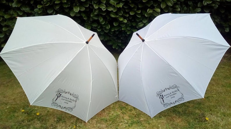 Personalise Wedding Umbrella Parasol & Custom Print Off-White Ivory or White image 1