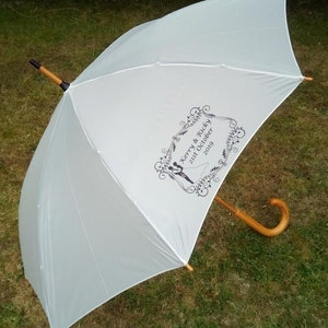 Personalise Wedding Umbrella Parasol & Custom Print Off-White Ivory or White image 5