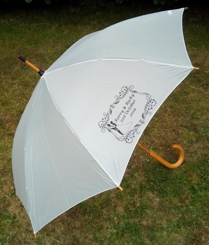 Personalise Wedding Umbrella Parasol & Custom Print Off-White Ivory or White image 5