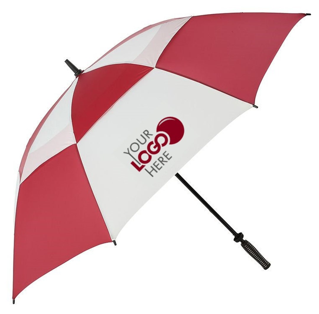 Custom Printed Golf Umbrella With Wind Vented Canopy in Burgundy White