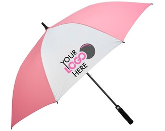 Personalised Custom Printed Golf Umbrella Printed in Full Colour with Your Logo, Message or Photo - Pink & White