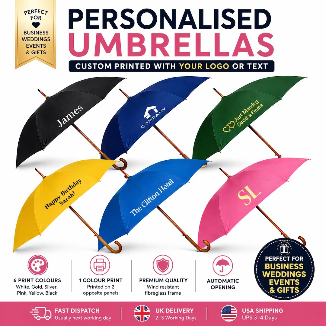 Personalised Umbrella Custom Logo or Name Print Branded Business Gift ...