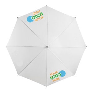 white golf umbrella custom printed on 2 panel with no minimum order.