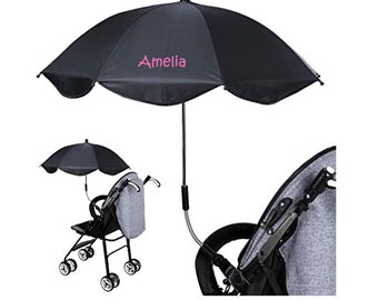 Personalised Buggy Pram Parasol Umbrella Personalise with Child's Name in any colour - Adjustable with Universal Connection