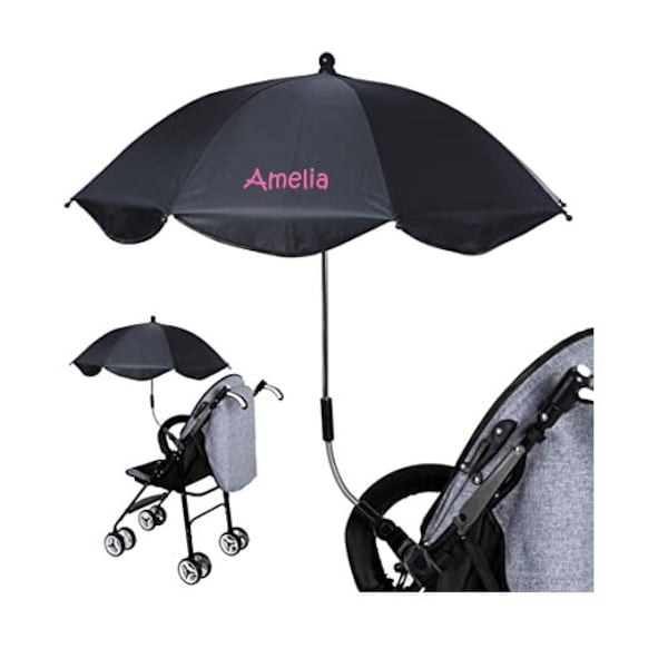 Personalised Buggy Pram Parasol Umbrella Personalise with Child's Name in any colour - Adjustable with Universal Connection