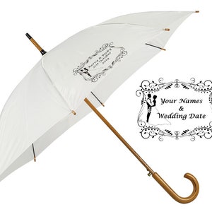 Personalise Wedding Umbrella Parasol & Custom Print Off-White Ivory or White image 4