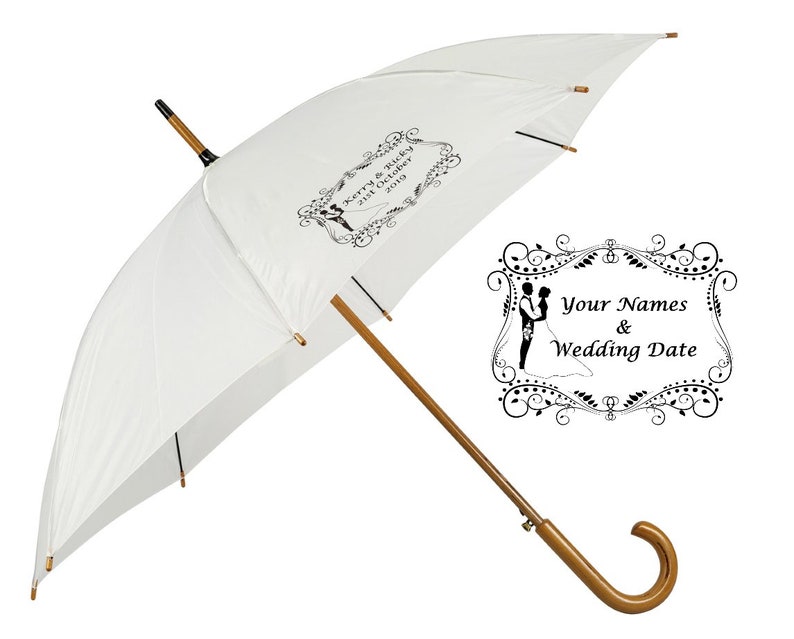 Personalise Wedding Umbrella Parasol & Custom Print Off-White Ivory or White image 4