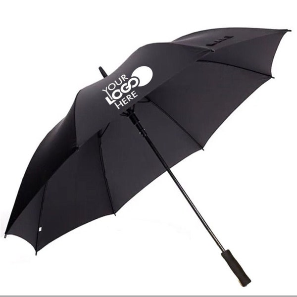 Black Golf Umbrella Customised and Custom Printed with Logo or personalised with text