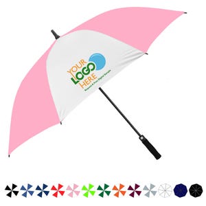 Personalised Custom Printed Golf Umbrella Printed in Full Colour with Your Logo, Message or Photo - Pink & White