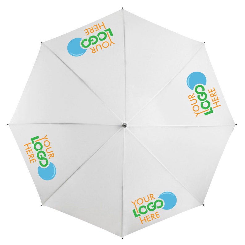 white golf umbrella custom printed on 4 panel with no minimum order.