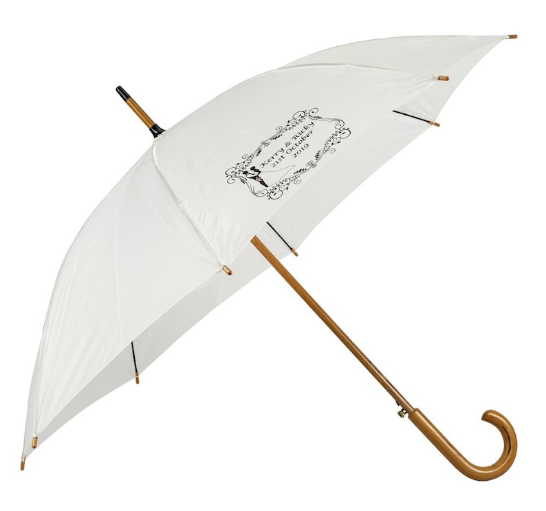Personalise Wedding Umbrella Parasol & Custom Print Off-White Ivory or White image 2