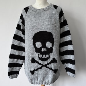 Hand Knitted Grey Skull and Crossbones Raglan Sleeves Etsy
