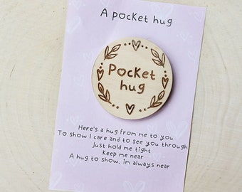 Engraved Oak Pocket Hug Token: Thinking of You Gift