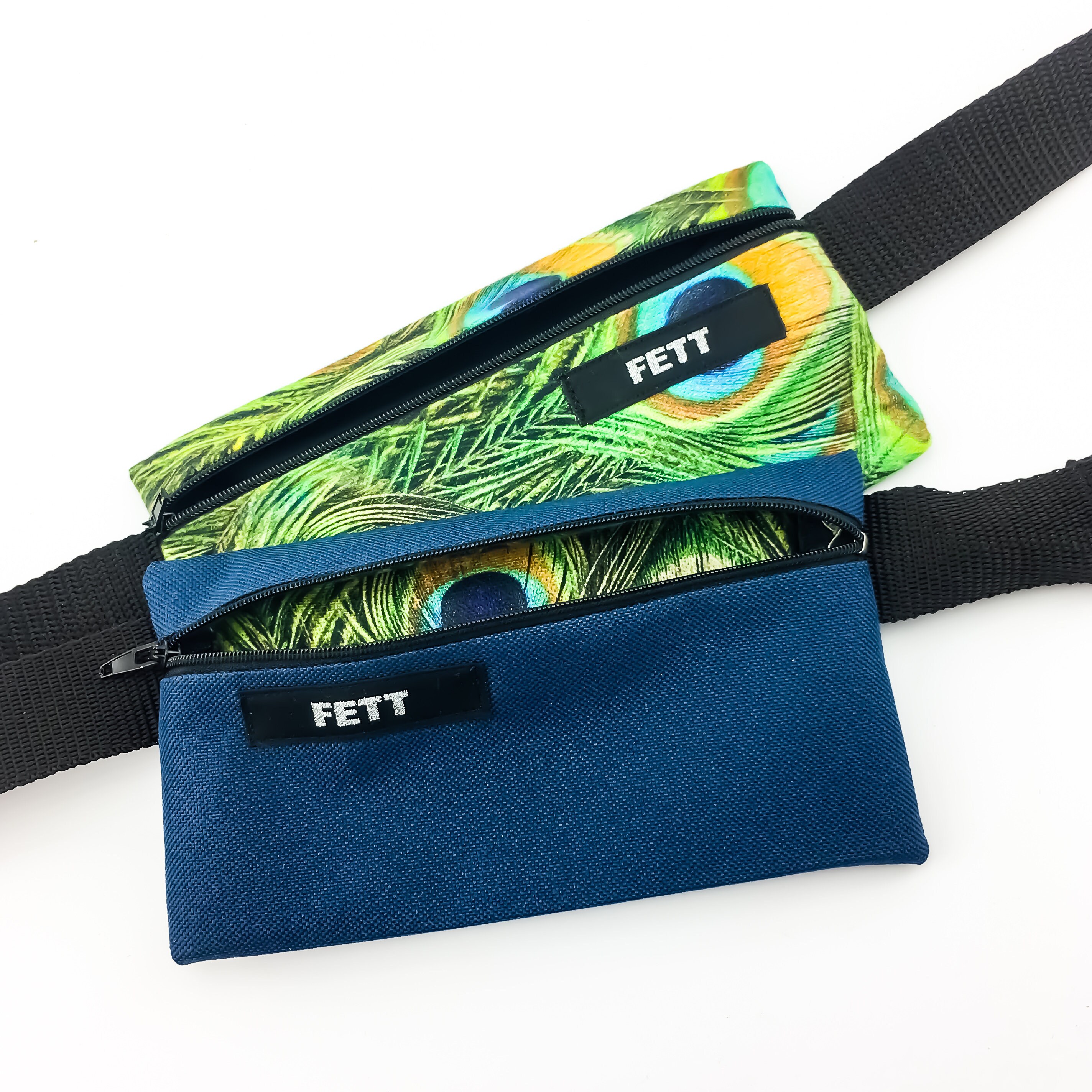 Flat fanny pack in black for phone wallet and keys peacock Etsy