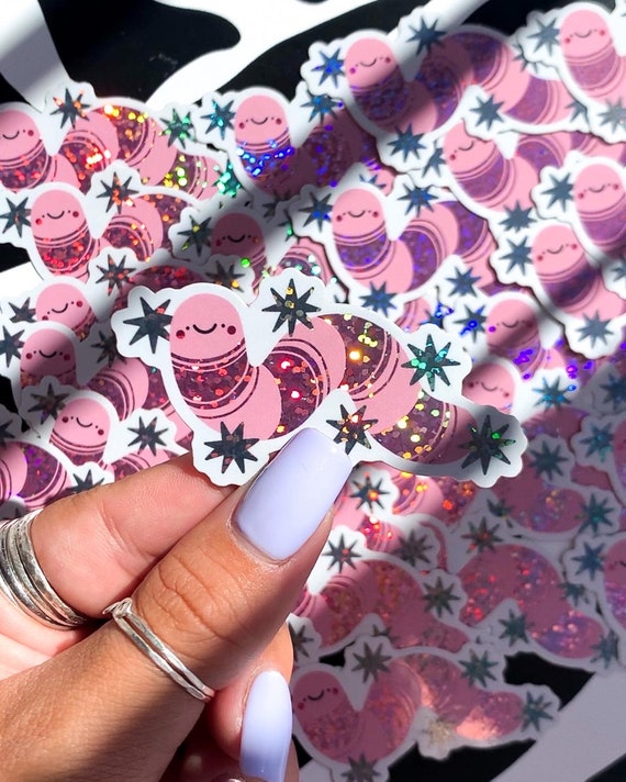 Glitter Worm Sticker, Planner stickers, bullet journal stickers, illustrated stickers, laptop sticker, water bottle sticker, Kindle sticker