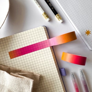 Pink Yellow Gradient Washi Tape, Paper Tape, Bullet Journal, Valentines Washi Tape, Journal Stickers, Illustrated Washi Tape, Masking Tape
