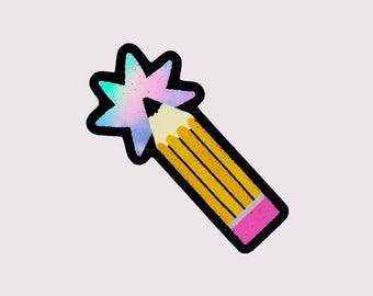 Holographic Pencil Sticker, Planner sticker, Journal sticker, illustrated sticker, laptop sticker, water bottle sticker, Kindle sticker
