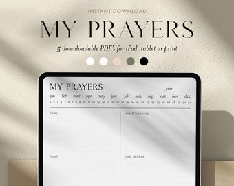 Digital Minimalist Prayer Journal | 5 PDF's For Print or iPad | Bible Study Church Notes Journal | Goodnotes | Procreate | Planner Template
