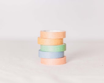 Minimalist Washi Tape Set | Pack of 5 | Mixed Matte Block Colour | Craft Scrapbook Journal Stationery Supplies Decoration | 10mm x 5m | Fun