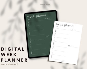 Minimalist Digital Week Planner | Weekly Schedule | To Do List | Printable | A4 and A5 Size | Weekly Organiser for iPad or to Print