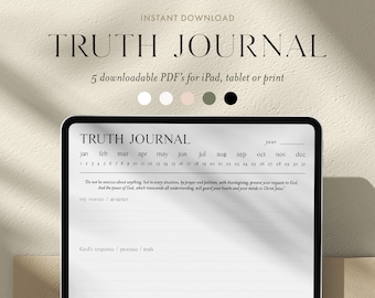 Digital Minimalist Truth Journal to Take Anxious Thoughts Captive | 5 PDF's For Print/iPad | Bible Notes Journal | Goodnotes | Phil 4:6-7