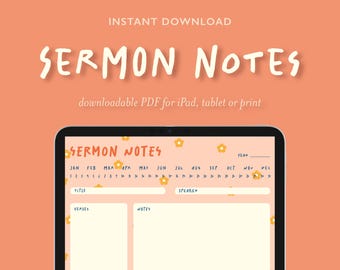 Digital Minimalist Sermon Notes | PDF For Print or iPad | Bible Study Church Notes Journal | Goodnotes | Procreate | Planner Template
