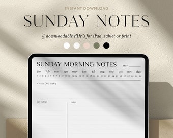 Digital Minimalist Sermon Notes | 5 PDF's For Print or iPad | Bible Study Church Notes Journal | Goodnotes | Procreate | Planner Template