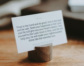 21 Themed Bible Verse Cards & Wooden Stand | Scripture Memorisation Pack | Christian Memory Cards | Men, Women | Gift