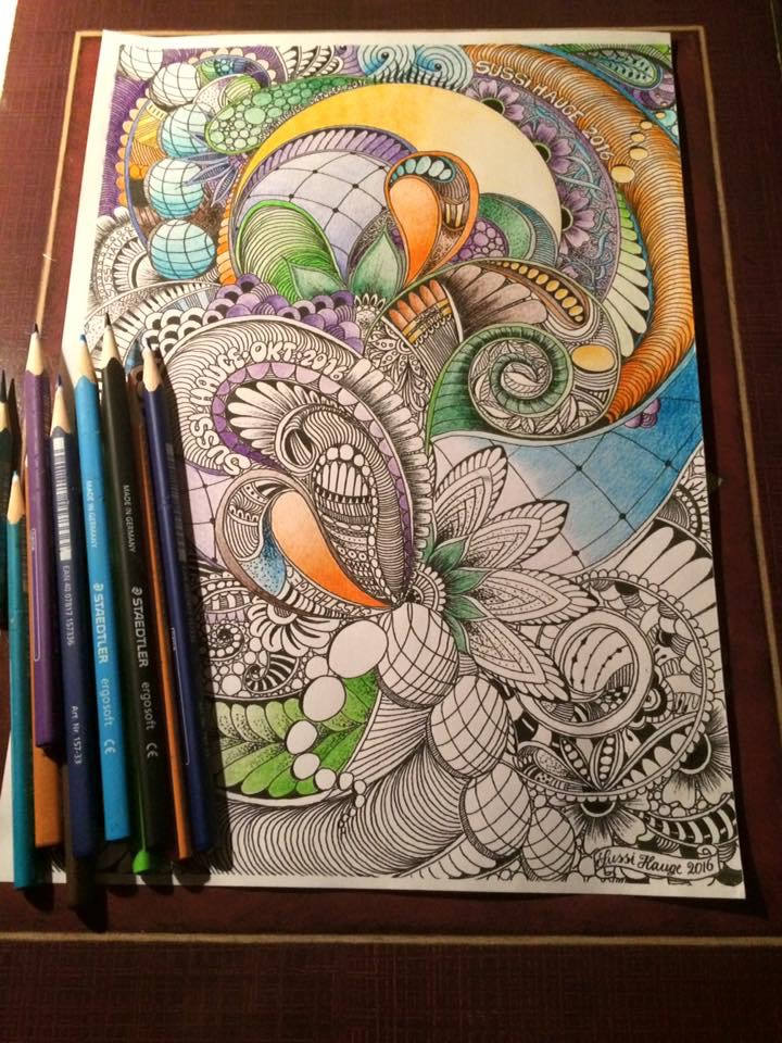 Zentangle/ Doodle Art Drawn With Colorpencils and Fineliners | Etsy UK