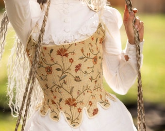 18th Century Style Corset "Grace" - Reversible Midbust Corset - Half-Boned Stays - Renaissance Peasant Bodice - Elizabethan