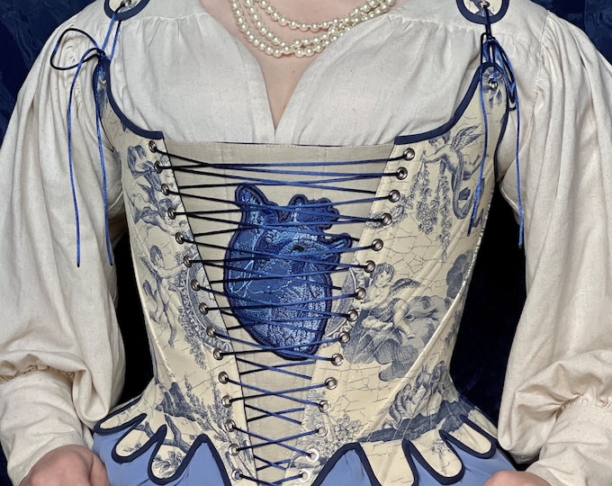 18th Century Style Corset “Utopia”: Custom Reversible Half-Boned Stays, Machine Embroidered Stomacher