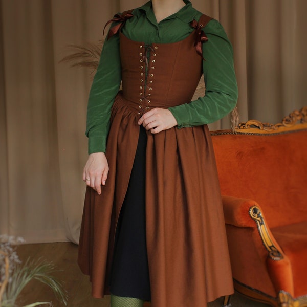 Cottagecore Corset Dress "Clover"- 18th Century Inspired Peasant Dress - Renaissance - Dark Academia - LOTR Inspired - woollen/cotton/linen