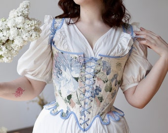 Historical Late 18th Century Stays &quot;Fantasia&quot; - Half-Boned Stays - Reversible Midbust Corset - Elizabethan - Renaissance
