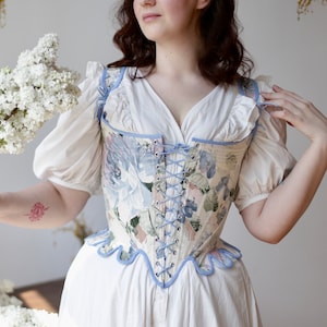 Historical Late 18th Century Stays "Fantasia" - Half-Boned Stays - Reversible Midbust Corset - Elizabethan - Renaissance