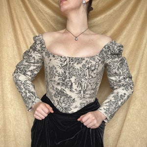 Reversible 18th Century Inspired Corset Top "Alexandria" - Midbust Corset Top With Puffy Sleeves - Cottagecore Bodice - Elizabethan