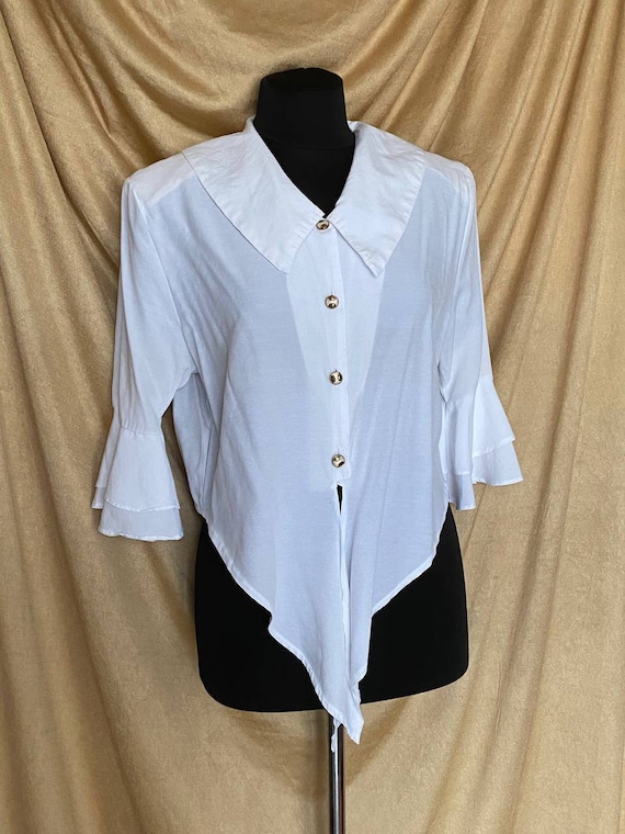 Vintage 1980s Bottom Tie Blouse With Frilly Sleeves and Wide