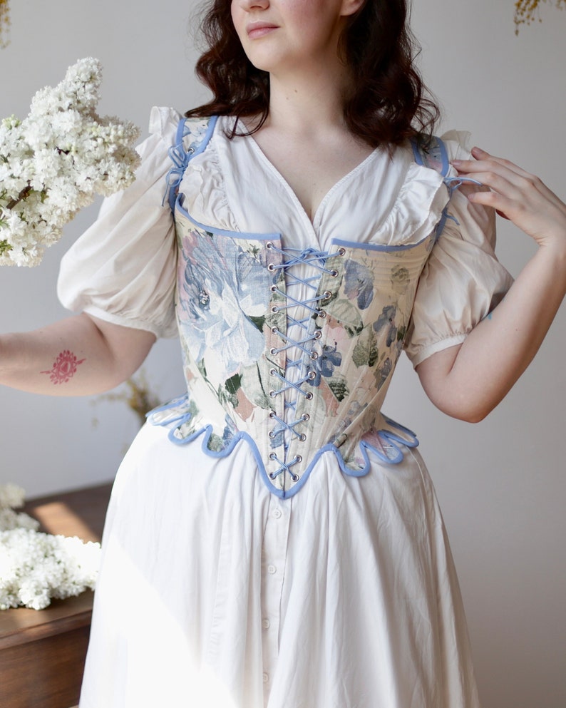 Historical Late 18th Century Stays Fantasia Half-Boned Stays Reversible Midbust Corset Elizabethan Renaissance image 1